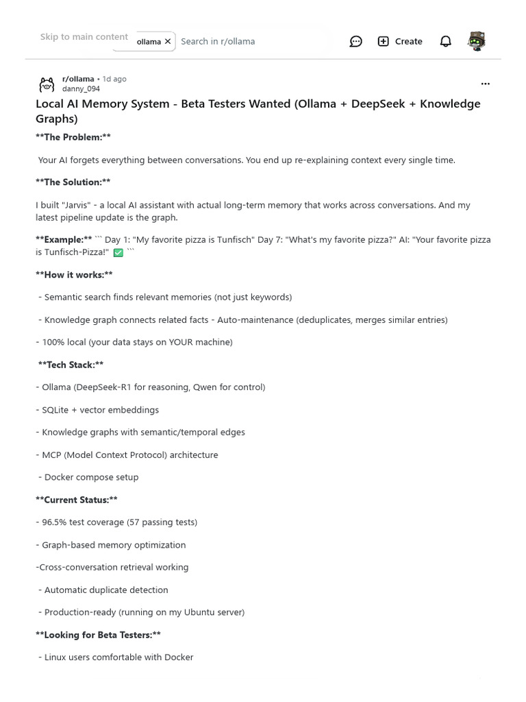 Local AI with Persistent Memory Beta Test | PDF | Artificial ...