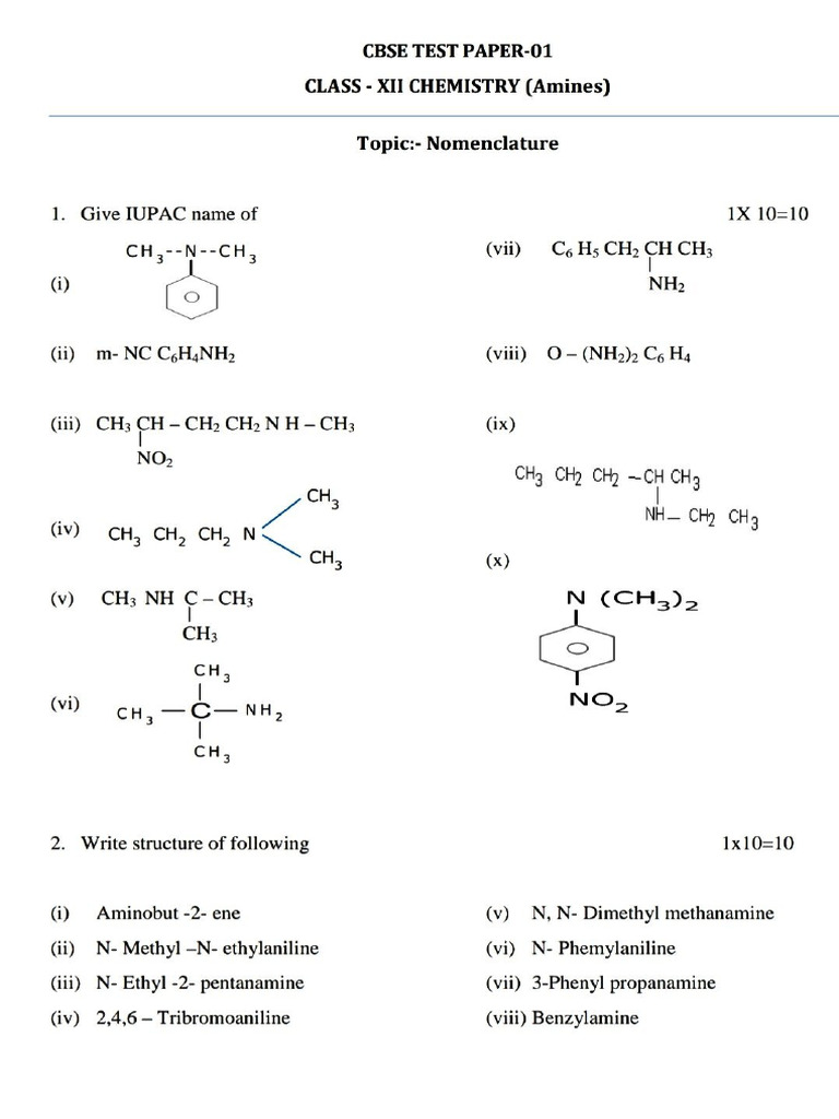Amines Worksheet | PDF