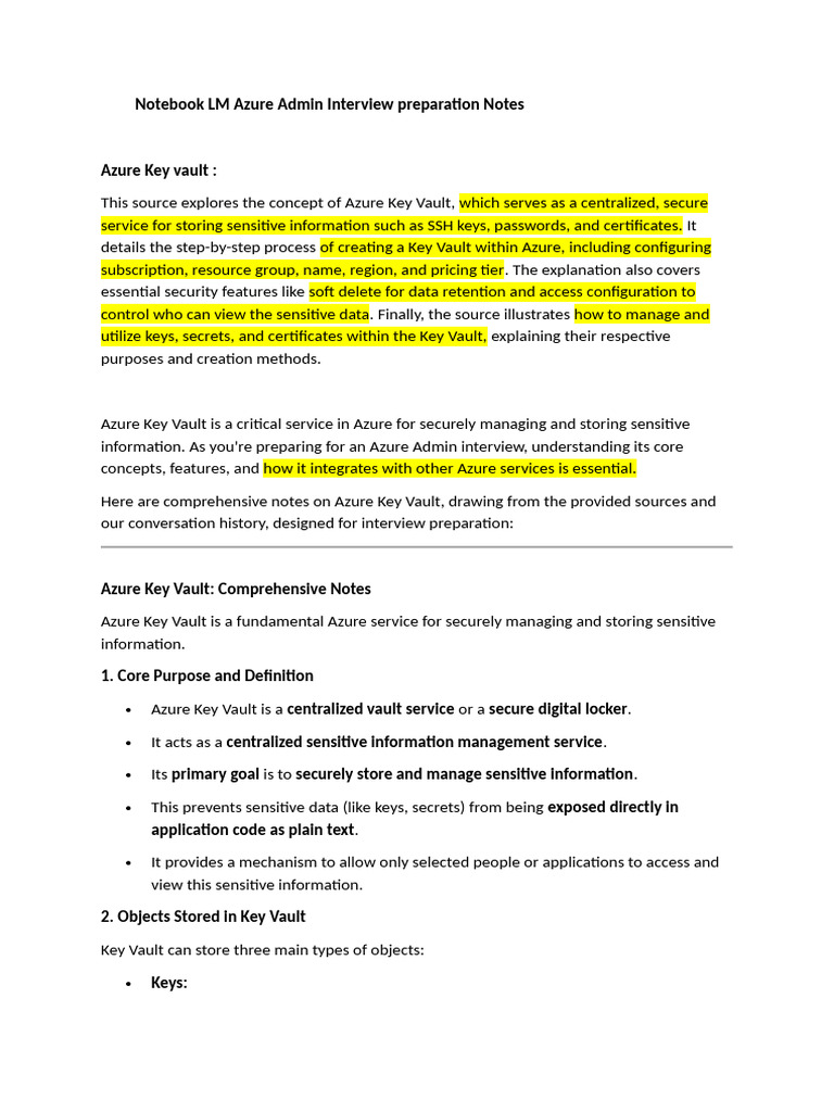 Azure Key Vault Admin Interview Guide | PDF | Key (Cryptography ...