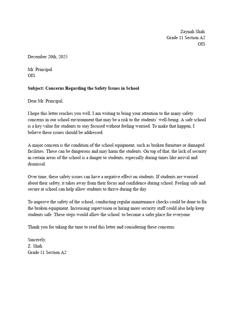 School Safety Concerns Letter | PDF
