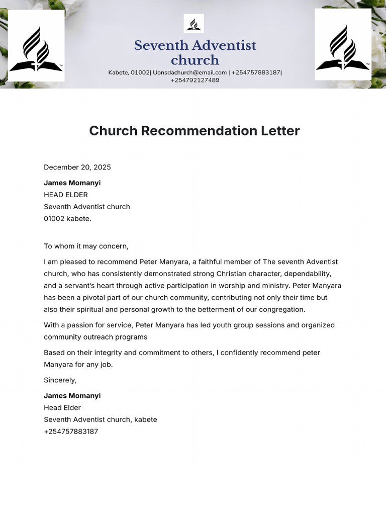 Church Recommendation Letter | PDF
