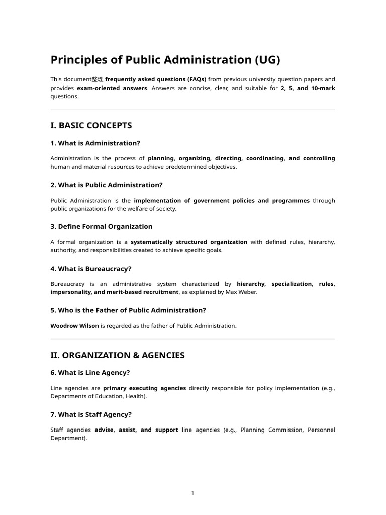 Principles of Public Administration – Ug Faq | PDF | Corruption | Policy
