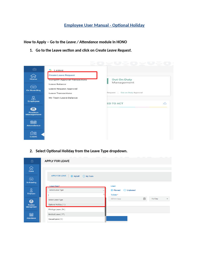 Apply for Optional Holiday Leave | PDF