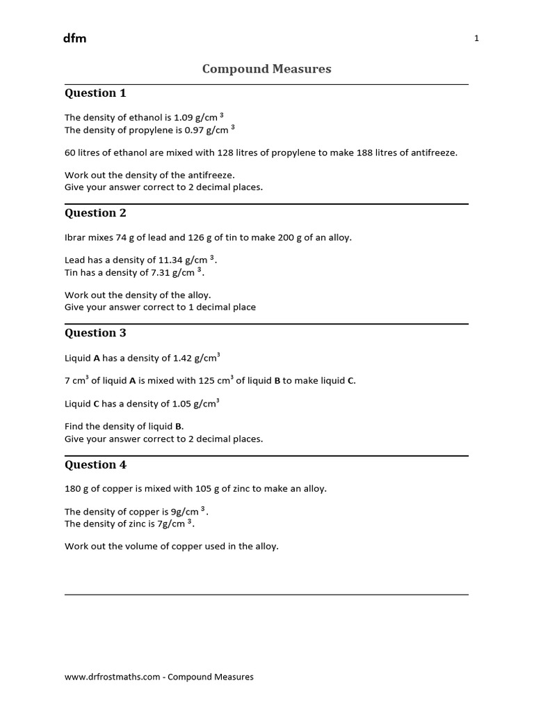 Compound Measures Density Problems | PDF