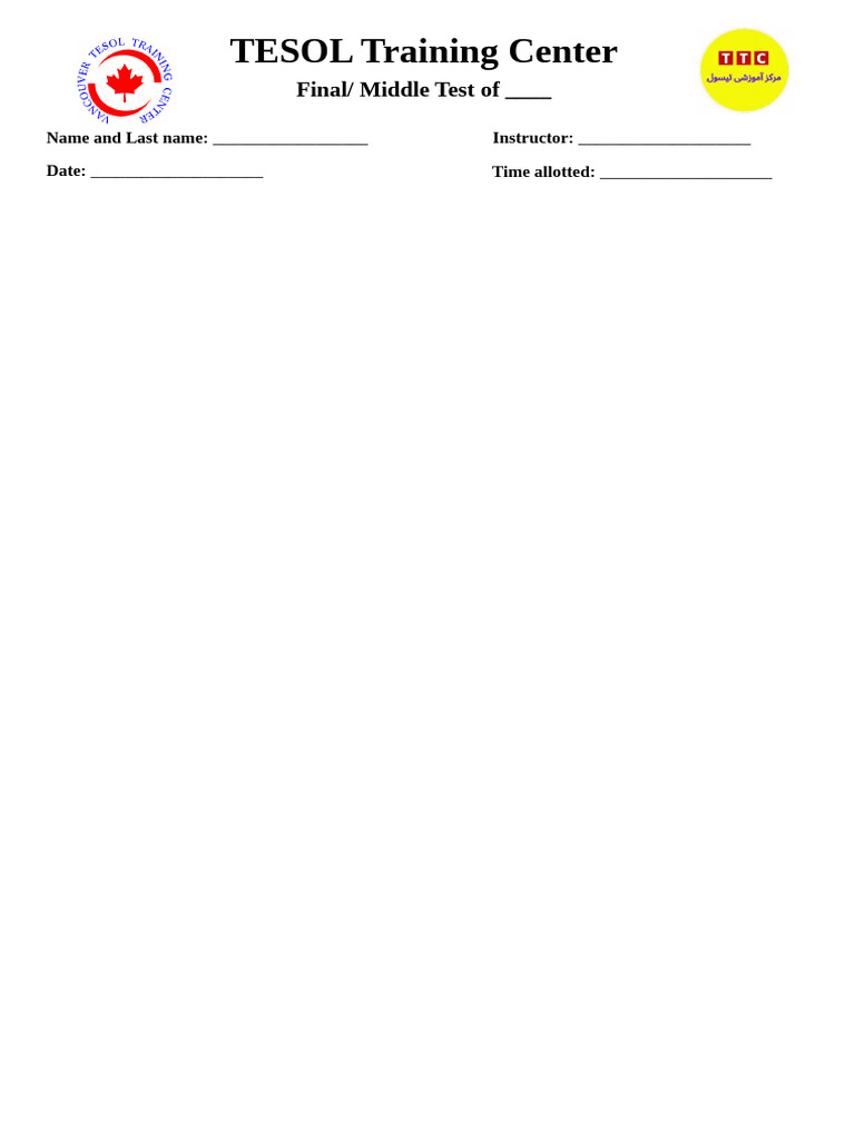 TESOL Training Center Test Template | PDF