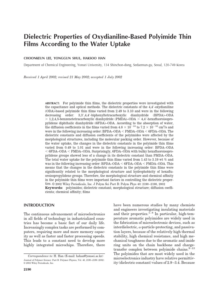 Dielectric Properties of Polyimide Films | PDF | Thin Film | Amorphous ...