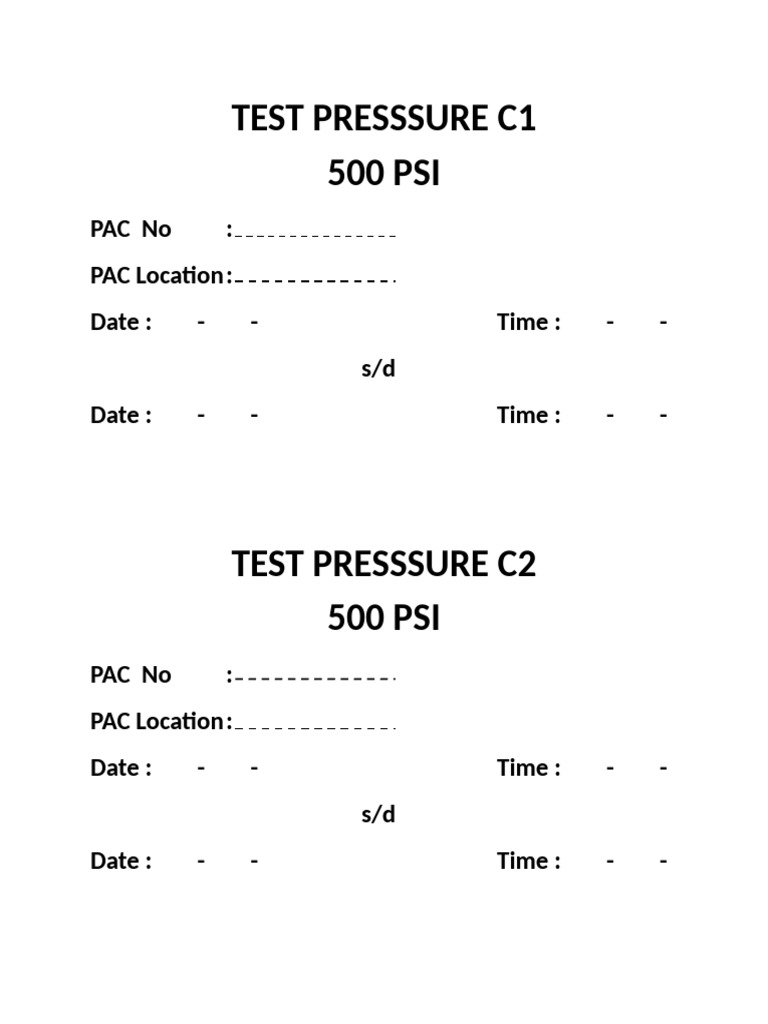 Test Pressure Report for C1 & C2 | PDF