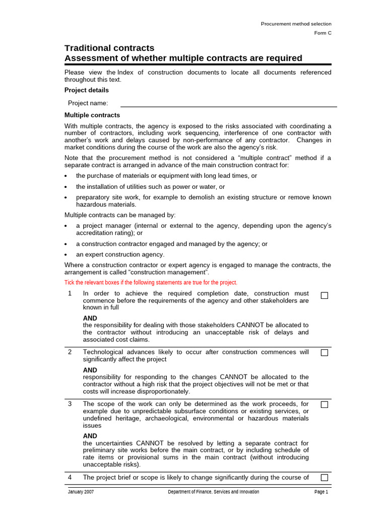 C - Traditional Contracts - Assessment of Whether Multiple Contracts ...