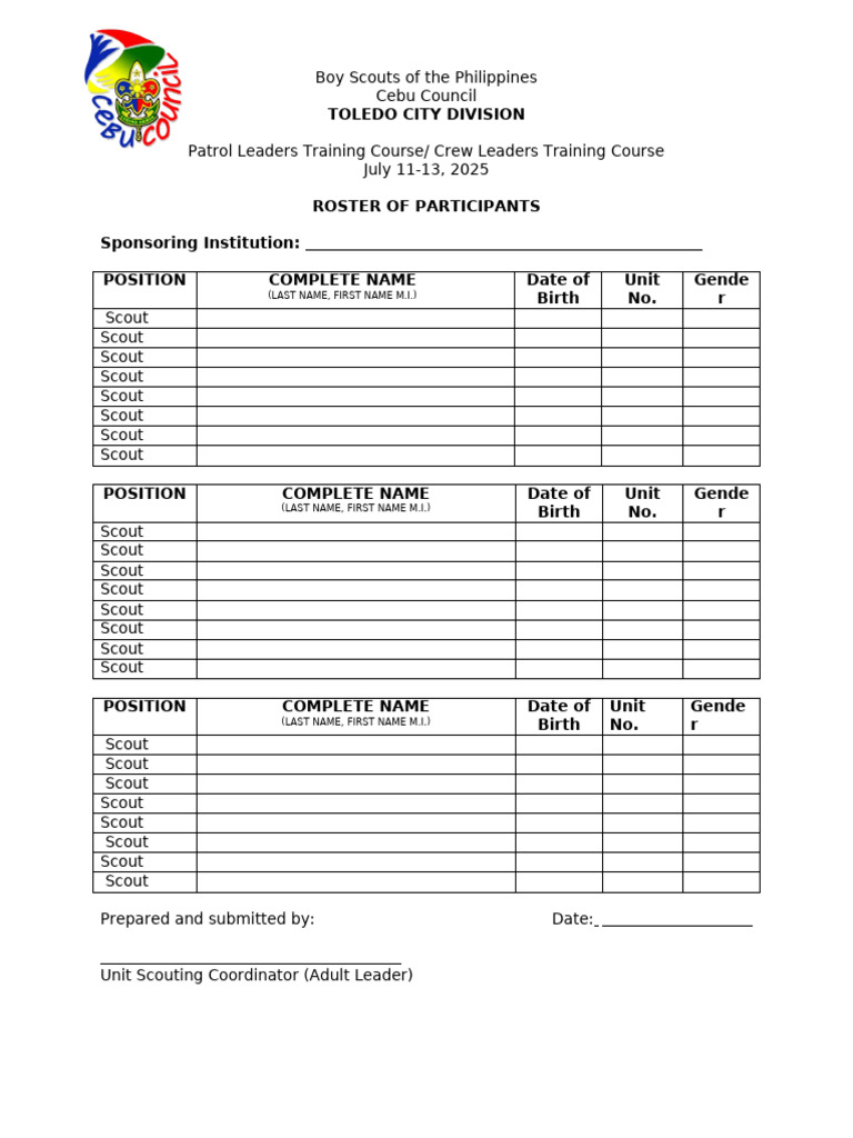 Patrol Leaders Training Course Roster | PDF