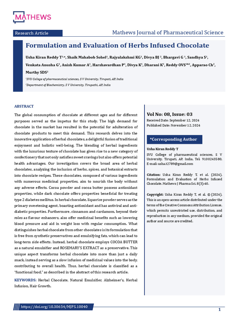 Herbal Infused Chocolate Formulation Study | PDF | Chocolate | Cinnamon
