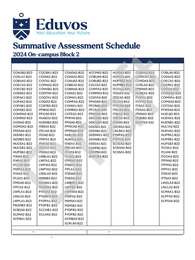 2024 Eduvos On-Campus Assessment Schedule | PDF