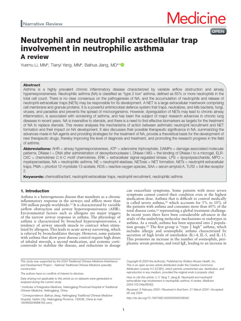 Neutrophil Extracellular Traps in Asthma | PDF | Inflammation ...