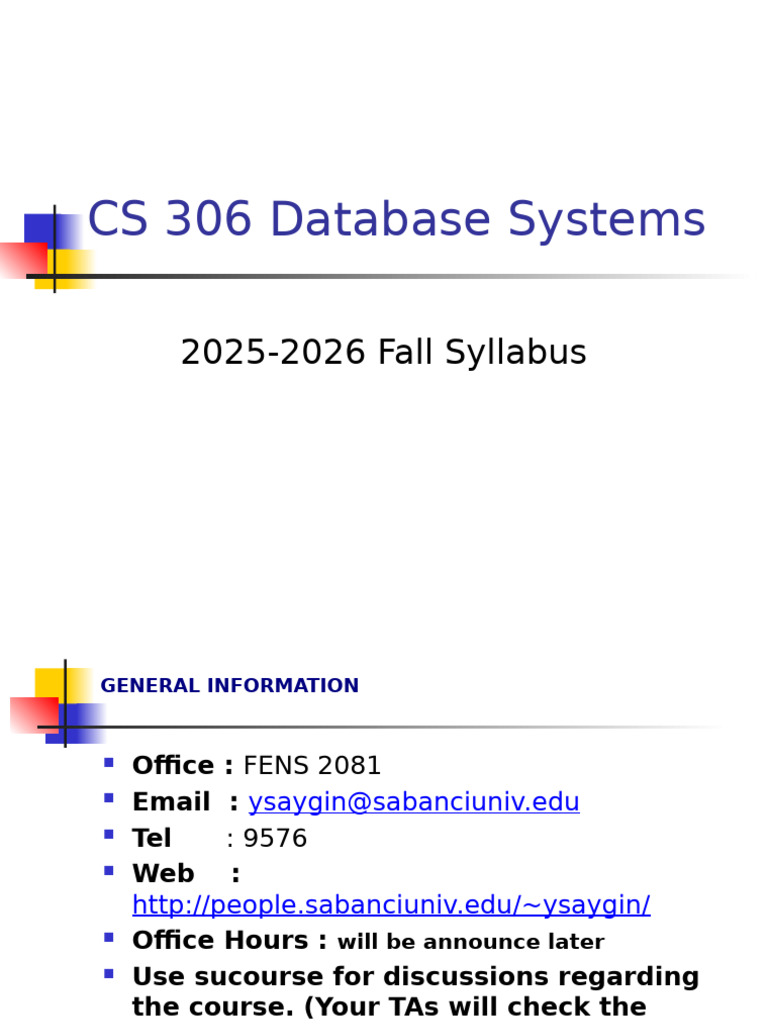 CS 306 Database Systems Fall Syllabus | PDF | Databases | Data Management