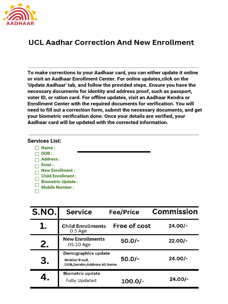 Aadhaar Card Correction and Enrollment Guide | PDF | Installation ...