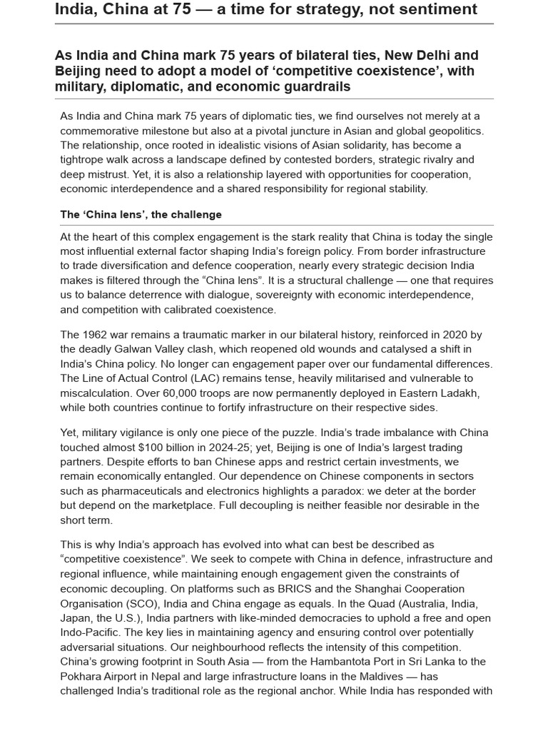 India-China Relations: Strategy for Coexistence | PDF | China | World ...