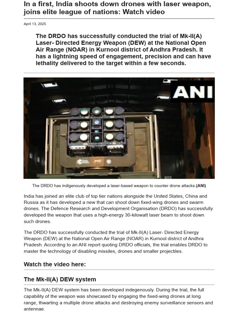 In A First, India Shoots Down Drones With Laser Weapon, Joins Elite ...