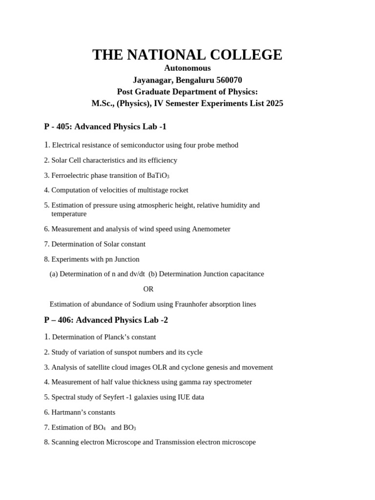 IV Sem Experiments List 2025 | PDF
