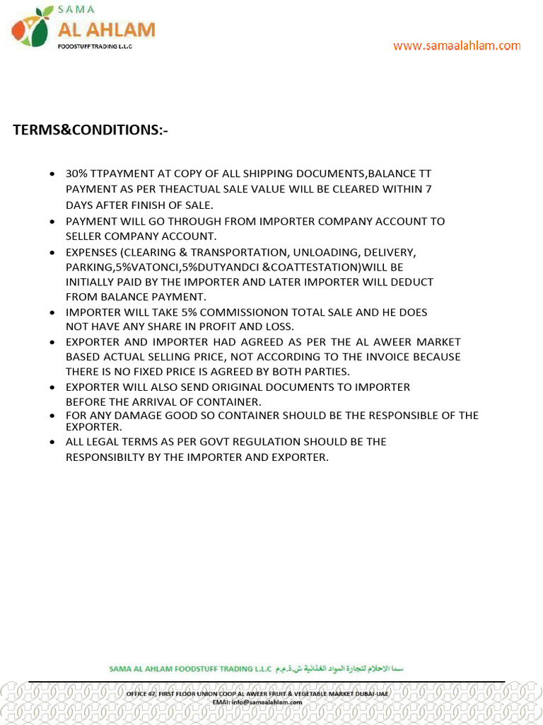 Shipping Terms and Payment Conditions | PDF