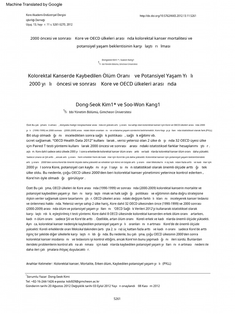 Mortality and Potential Years of Life Lost of Colorectal Cancer Between ...