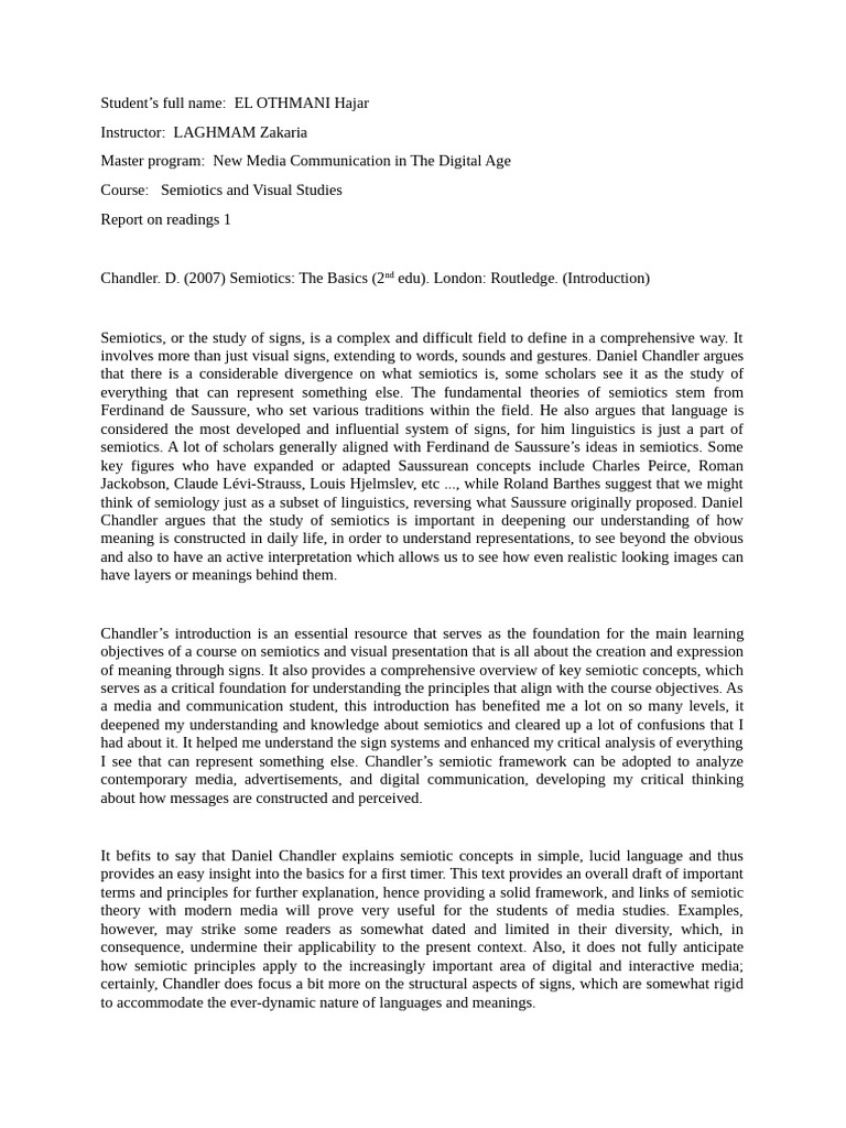 Semiotics Assignment w1 | PDF | Semiotics | Human Communication