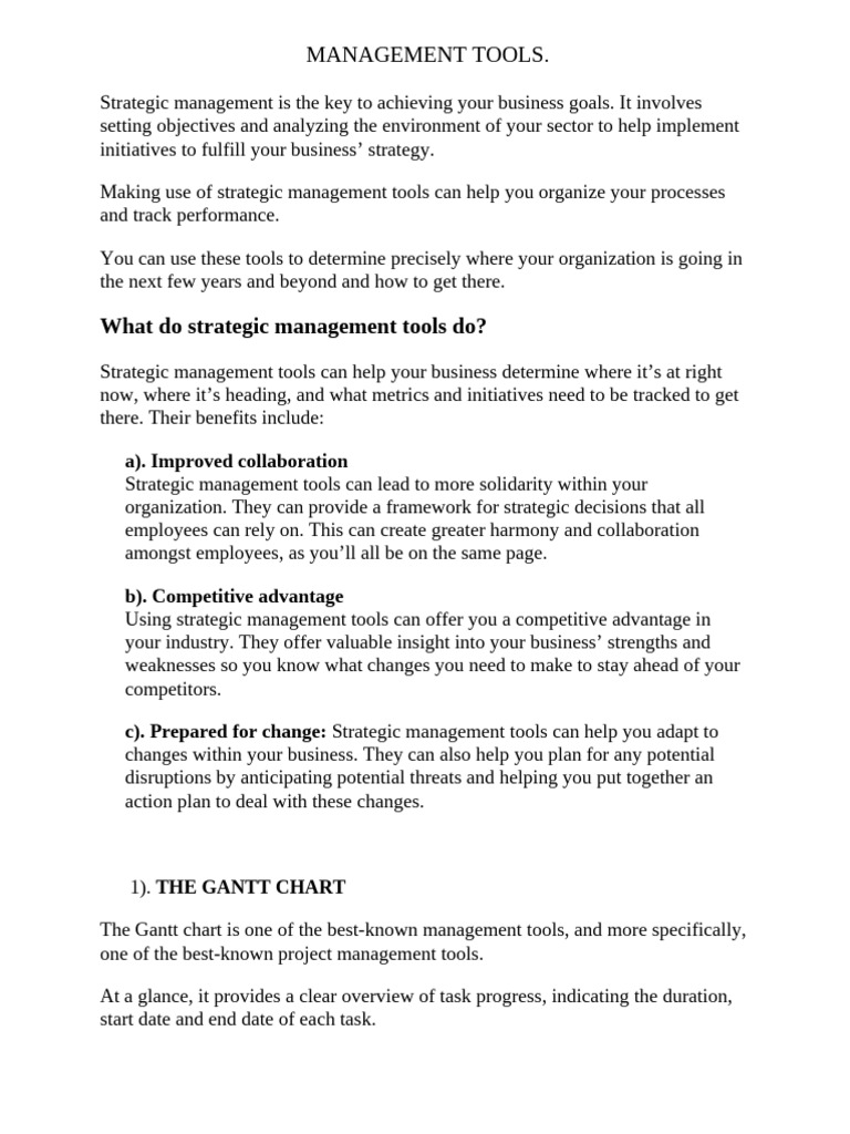 Essential Strategic Management Tools | PDF | Swot Analysis | Strategic ...