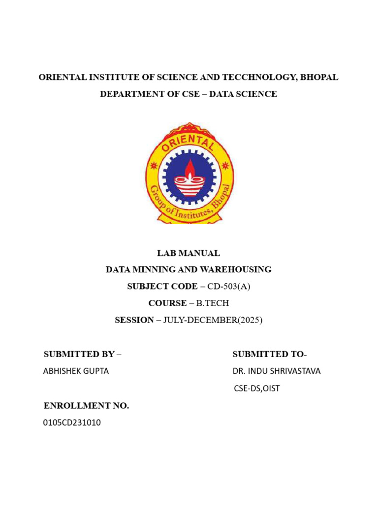 Data Mining and Warehousing Lab Manual | PDF