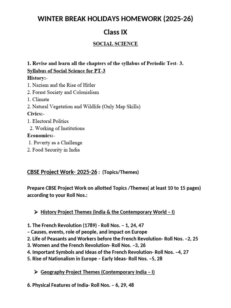 Class IX Winter Break Homework 2025-26 | PDF | Agriculture | Democracy