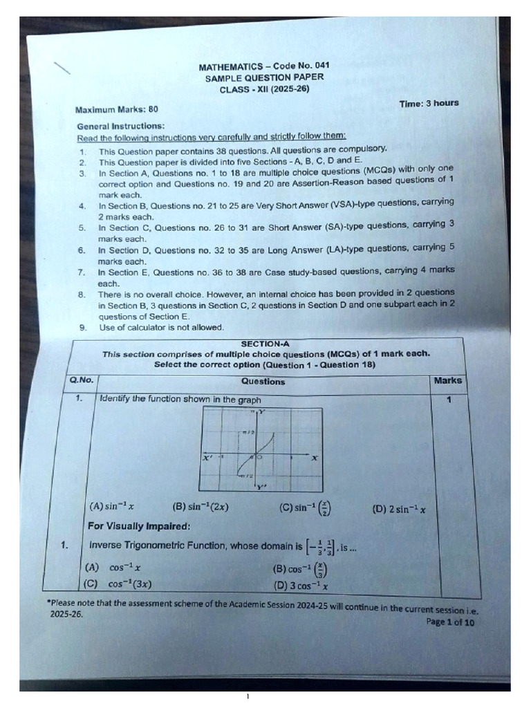 Maths Sample Paper 2025-26 (CBSE) | PDF