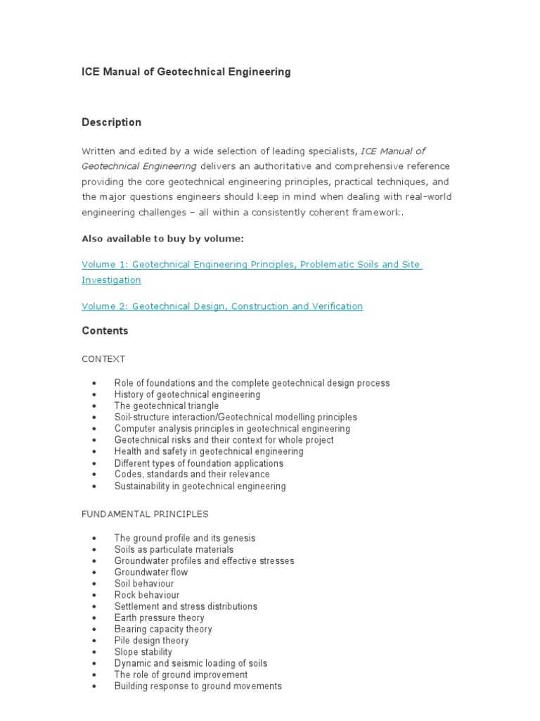 ICE Manual of Geotechnical Engineering | PDF | Geotechnical Engineering ...