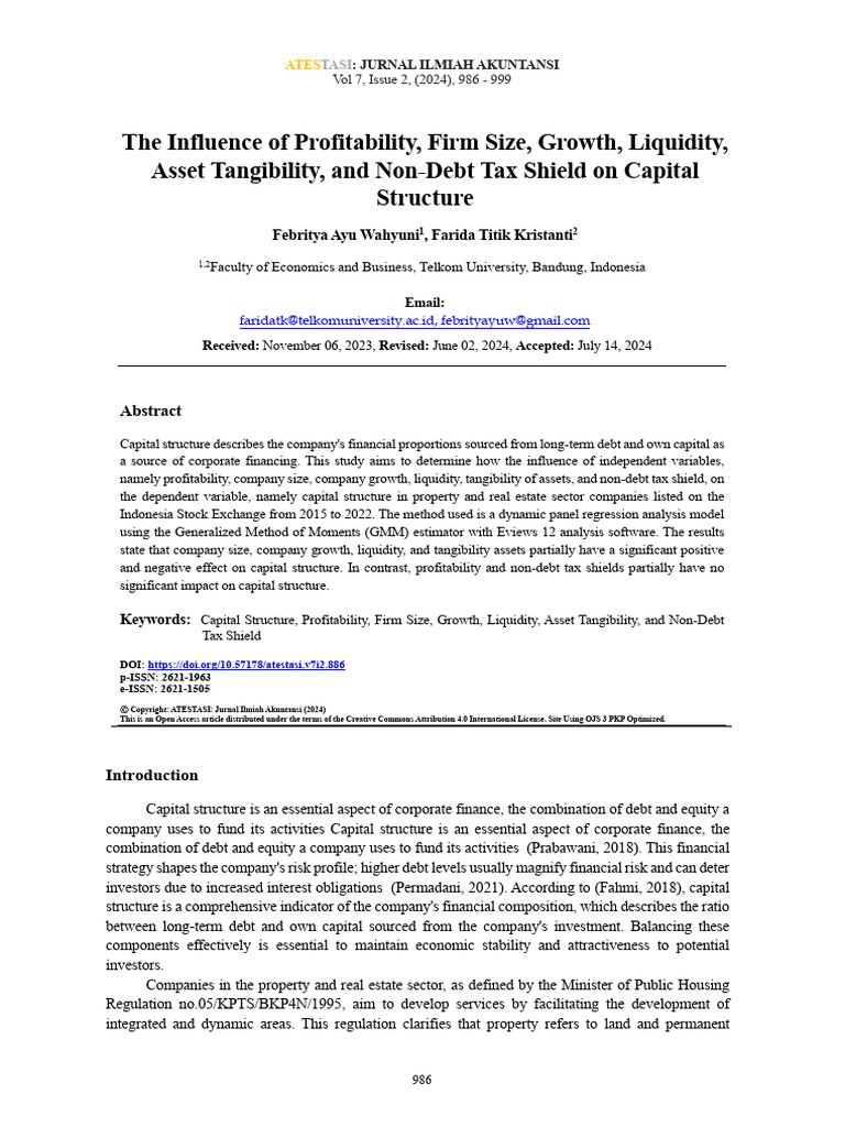 Penelitian Asset Tangibility Dan NDTS | PDF | Capital Structure | Debt