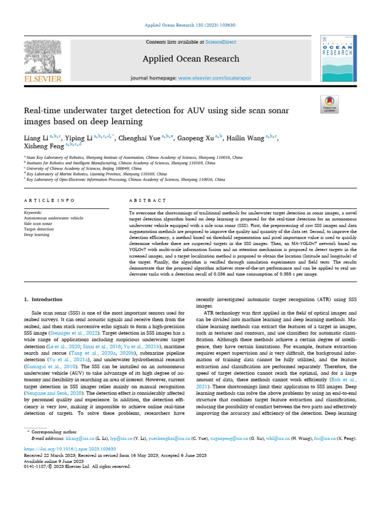 Deep Learning for AUV Sonar Detection | PDF | Image Segmentation | Deep ...