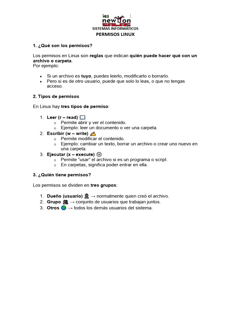 Permisos en Linux: Guía y Ejercicios | PDF | Archivo de computadora ...