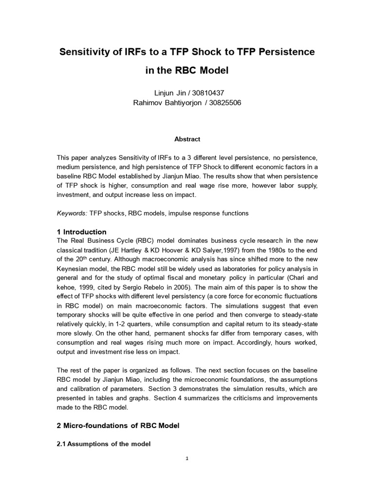 Sensitivity of IRFs To A TFP Shock To TFP Persistence in The RBC | PDF ...
