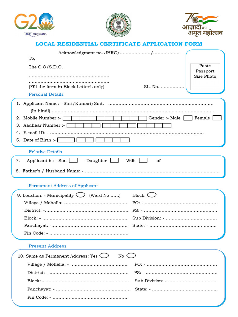 Local Residential Certificate Application Form 5 | PDF