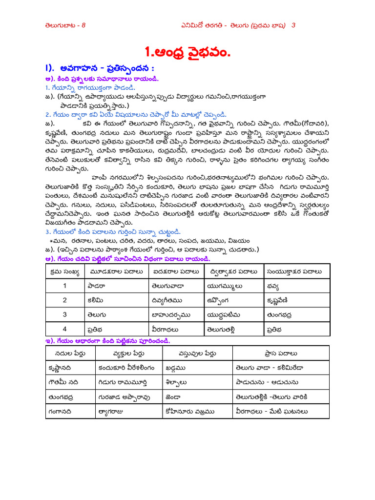 8th Telugu Notes Study Material | PDF