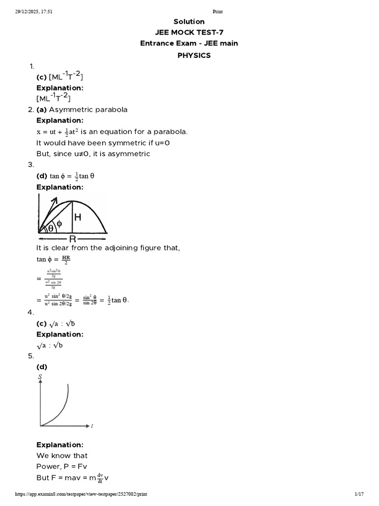 JEE Main Physics Mock Test 7 | PDF | Inductor | Ionosphere
