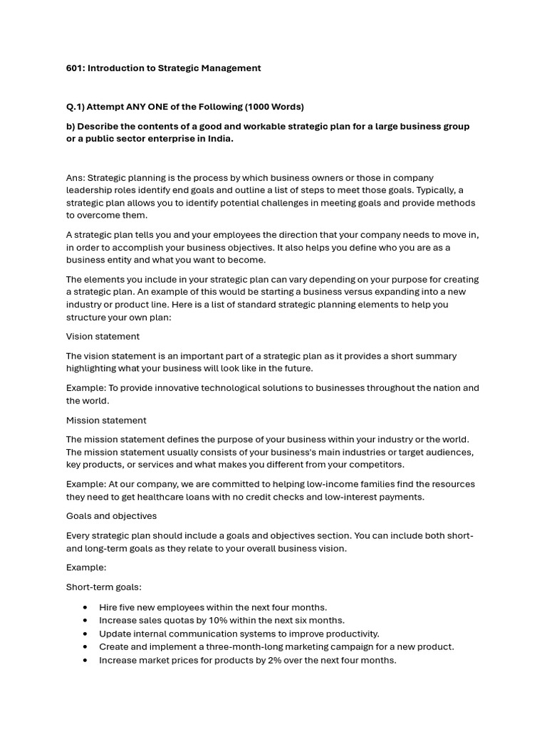 601 Introduction To Strategic Management Assignment | PDF | Strategic ...