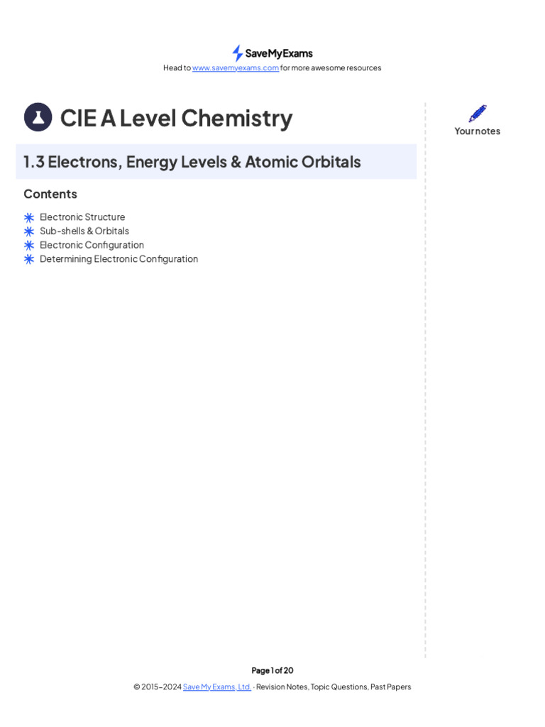 1.3 Electrons, Energy Levels & Atomic Orbitals | PDF | Electron ...