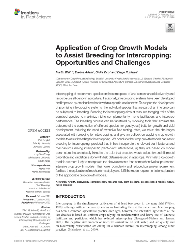 Crop Growth Models for Intercropping Breeding | PDF | Plant Breeding ...