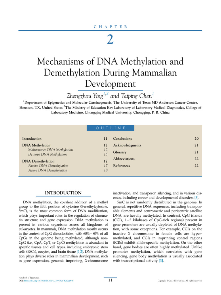 Chapter 2 Mechanisms of DNA Methylation and Demethylat 2023 Handbook of ...