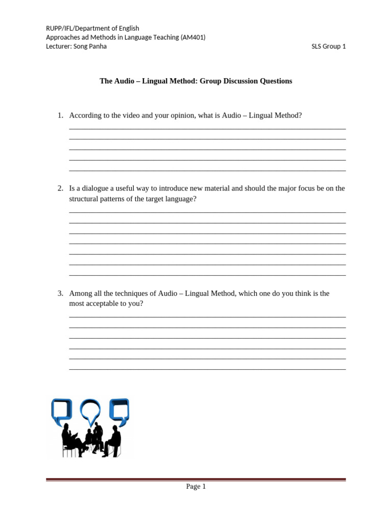 The Audio-Lingual Method- Discussion Question | PDF