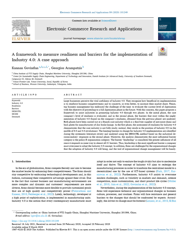 A Framework To Measure Readiness and Barriers For The Implementation of ...