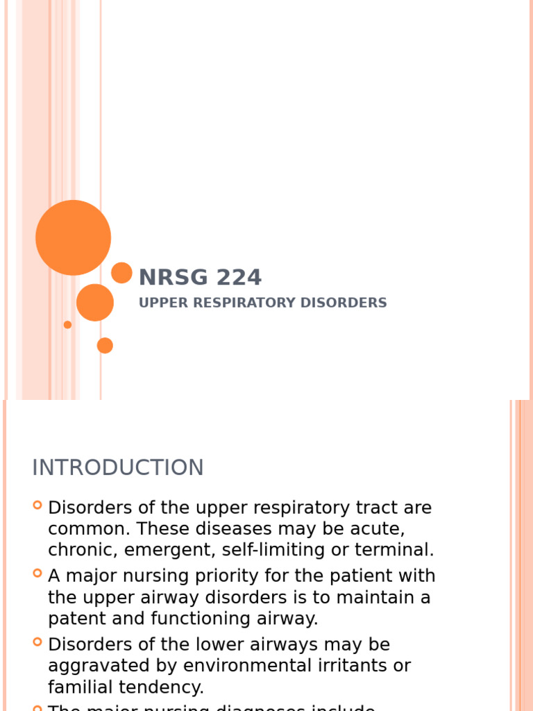Upper Respiratory Disorders Overview | PDF | Pneumonia | Lung