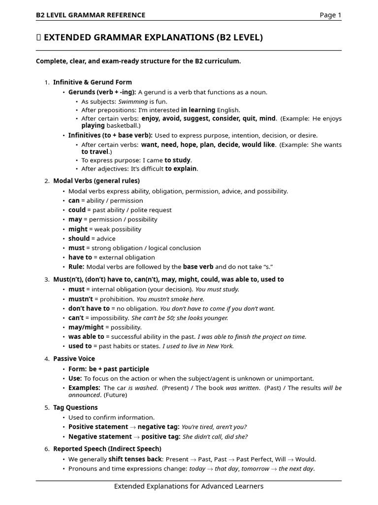 B2 Level Grammar Reference Guide | PDF | Verb | Language Mechanics