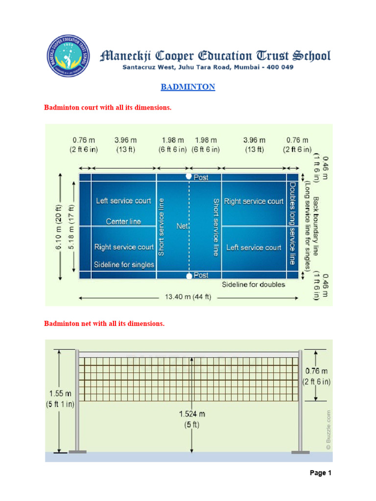 Badminton Court and Equipment Dimensions | PDF | Referee | Sports Rules ...