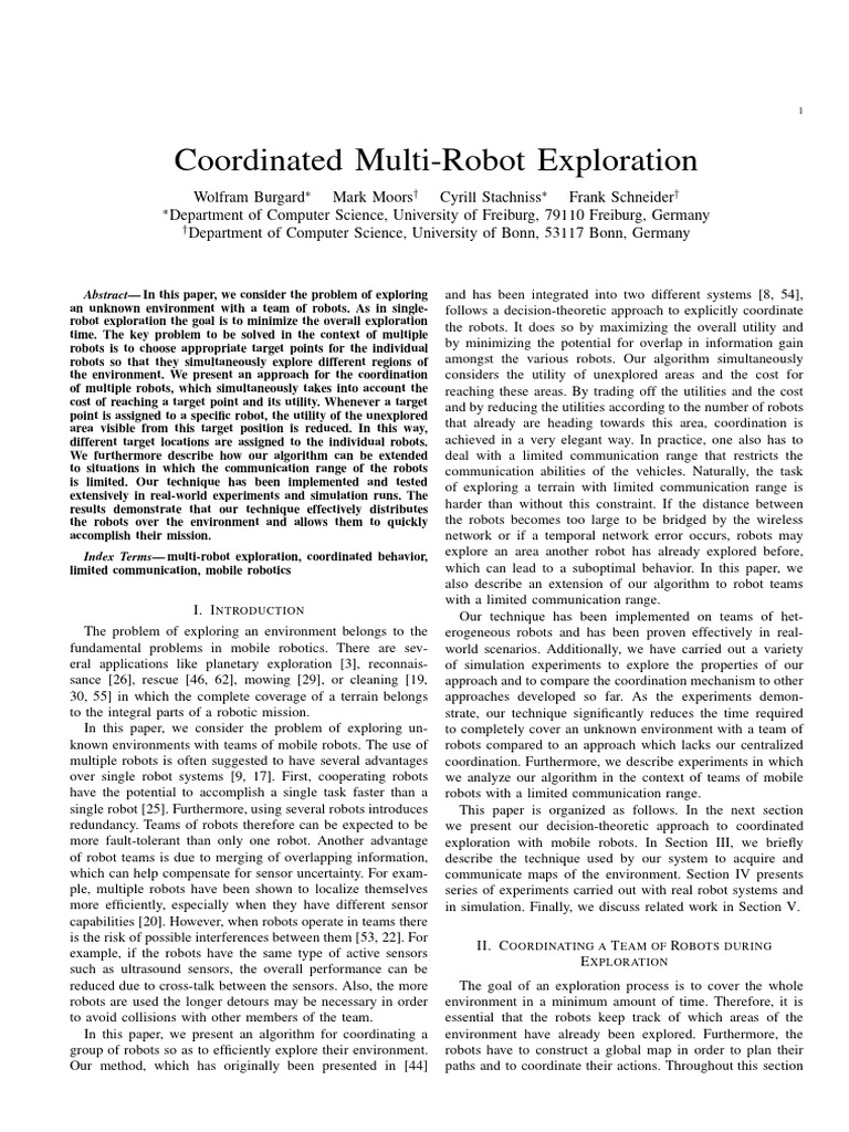 Coordinated Multi-Robot Exploration Techniques | PDF | Robot | Robotics