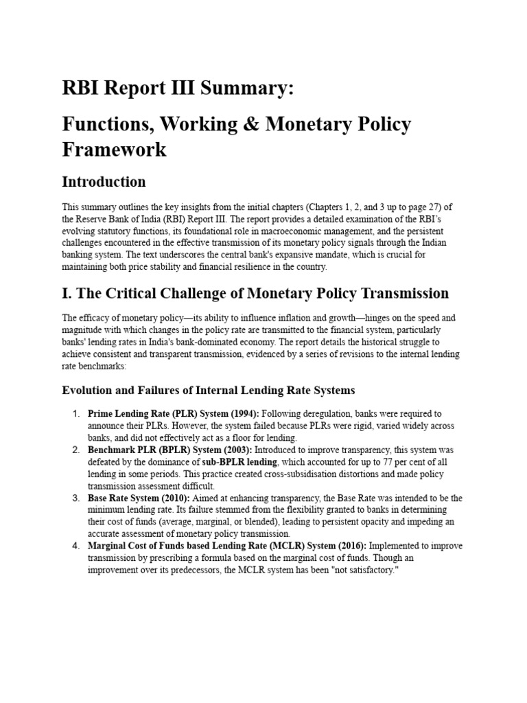 RBI Report III: Monetary Policy Insights | PDF | Reserve Bank Of India ...