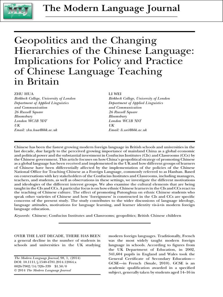 Chinese Language Teaching in Britain | PDF | Standard Chinese | Chinese ...