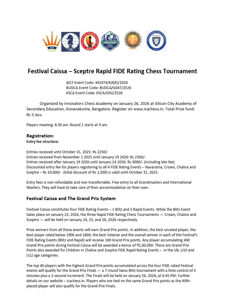 Festival Caissa Sceptre Rapid FIDE Rating Chess Tournament | PDF ...