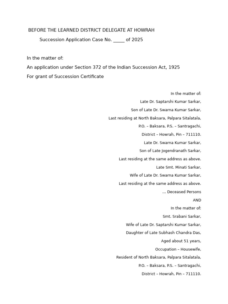 Succession Certificate Application Howrah | PDF | Justice | Crime ...